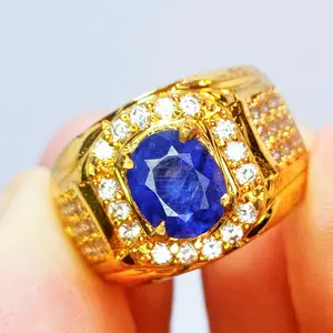 AKSESORIS CINCIN PRIA CUSTOM BLUE SHAPPIRE NATURAL ASLI