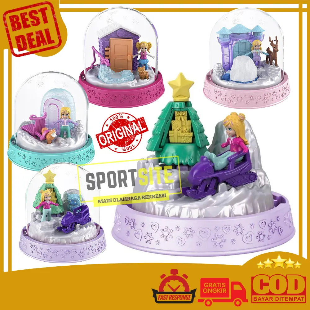 Polly Pocket Snow World Holiday Ornament Impulse Winter Adventure Globe Compact Koleksi Mainan Anak Perempuan Bermain Permainan Boneka Playset Collection Mini Figure Toy Doll Children Kids Girls Playing Games Original Mattel