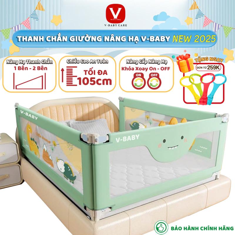 Thanh Chắn Giường Cho Bé V-BABY N002 & N1 Khung Nâng Cấp Khóa Xoay (1 Thanh Chắn 1 Mặt)