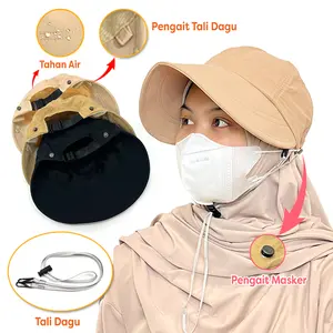 Yarra Topi Pantai Kait Masker Wanita Korea Anti Panas Matahari Bucket Hat Pengait Tali Dagu Gesper Karet Elastis Fashion Outfit Trendy