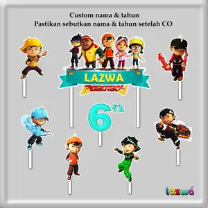 Topper cake boboi custom nama & tahun hiasan kue & buket