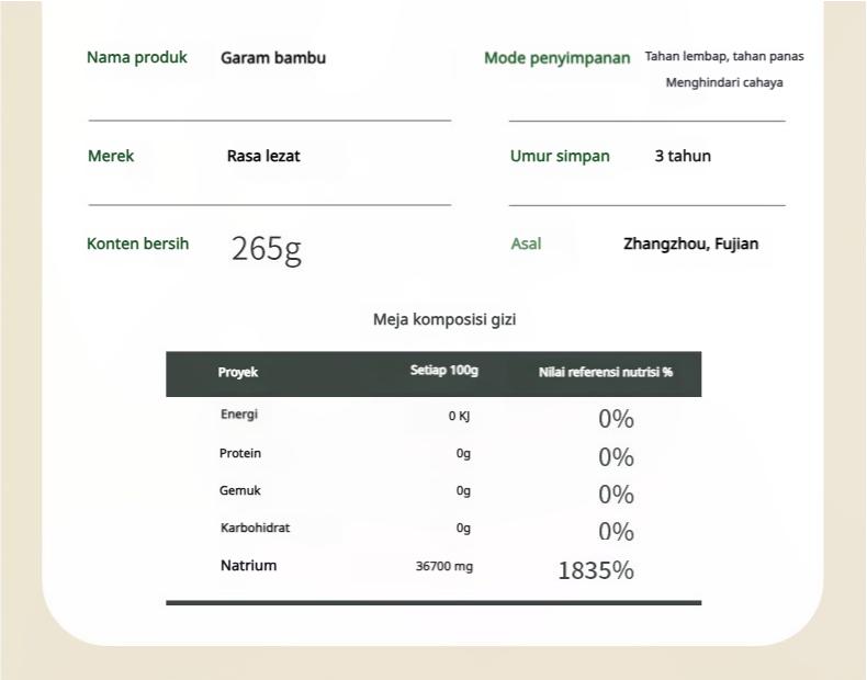 Garam Bambu Panggang Tradisional 800°C, Alami, 0 Aditif, Meningkatkan Rasa dan Kesegaran, Tanpa Zat Anti-penggumpalan, 265g, Cocok untuk Penggunaan di Rumah oleh Usia Menengah dan Lanjut