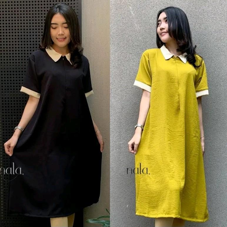 Paket irit 2pcs Andira Long Daster Wanita Kerah Kekinian Crinkle Busui Panjang Oversize 4