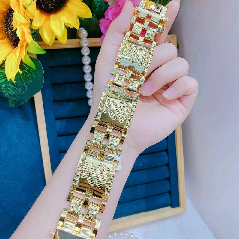 lắc tay vòng tay đồng mạ vàng trạm khắc chữ phúc có kí hiệu 18k bền đẹp may mắn