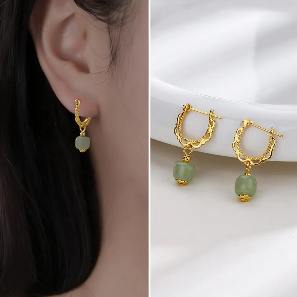 Ruitazd Women Earring Elegant Old-fashioned Ancient Faux Hetian Jade Ladies Earring Elegant Fashion Jewelry