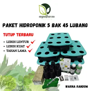 Agnifarm PAKET HIDROPONIK LENGKAP 5 BAK 45 LUBANG PEMULA FREE BENIH SAYURAN Sistem Wick Cocok untuk Lahan Sempit