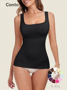 Camisetas sin mangas moldeadoras de control de abdomen para mujer, camisetas de compresión sin costuras con escote cuadrado, ropa moldeadora adelgazante, faja sin espalda de color liso