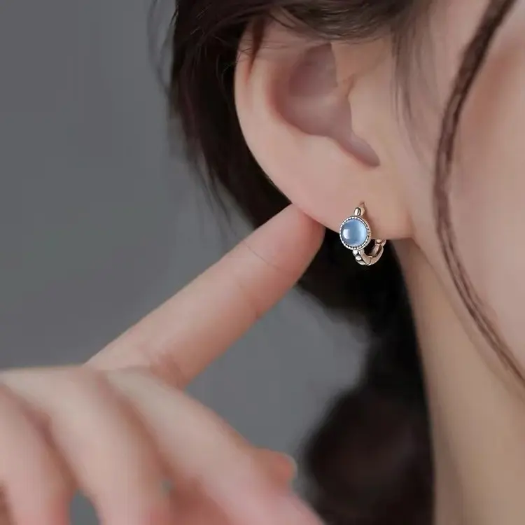 【Aylee】Anting Aquamarine Berkilau Perak Sterling untuk Anting Lubang Telinga Anti-Alergi Siswa Wanita Earrings Y196 2
