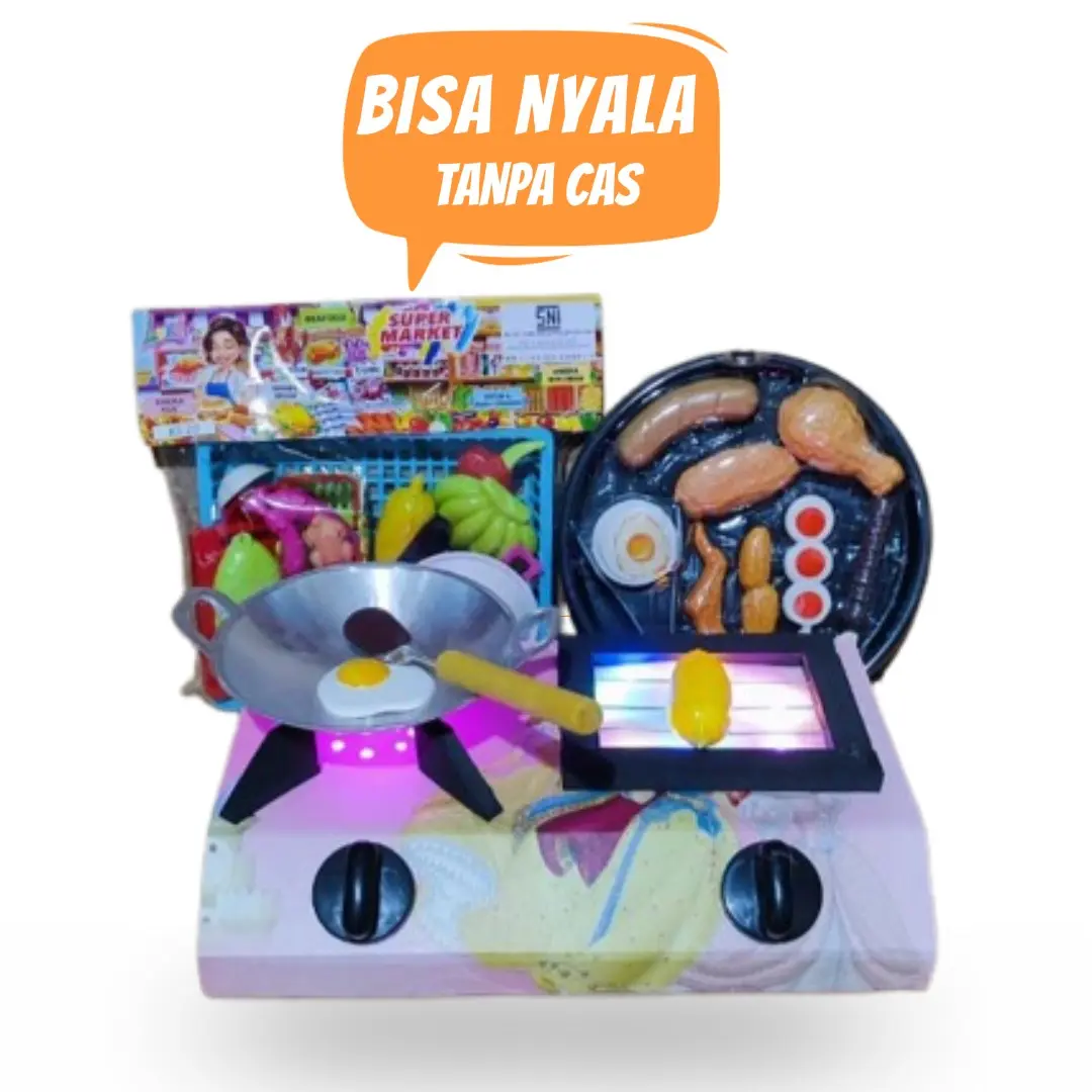 Mini Kitchen Kompor Listrik Mainan Dapur Anak Perempuan 1Set Lengkap dengan Lampu Led Princess Toys