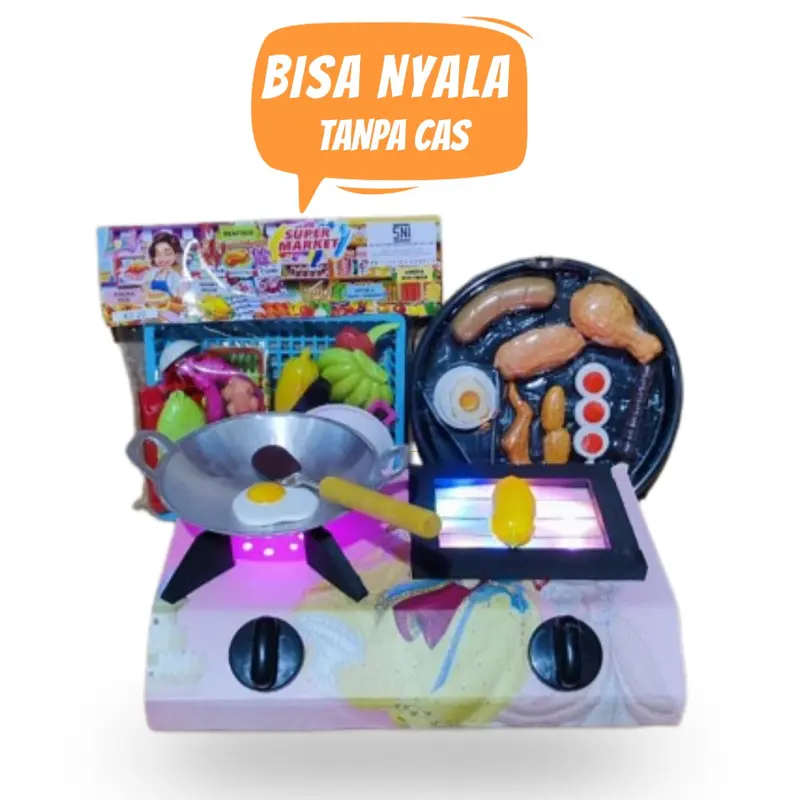 Mini Kitchen Kompor Listrik Mainan Dapur Anak Perempuan 1Set Lengkap dengan Lampu Led Princess Toys 0