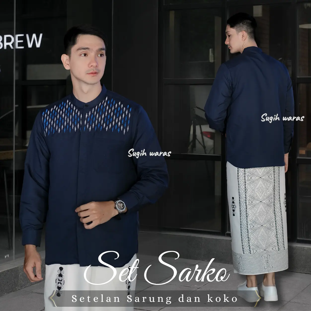 SARUNG PUTIH KOKO NAVY PANJANG
