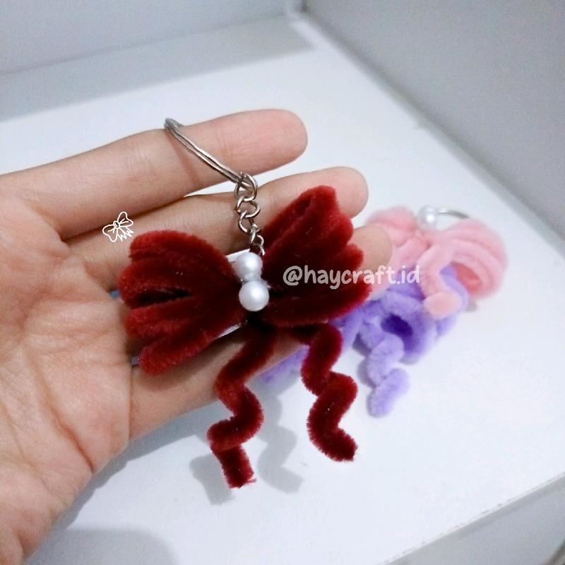 Keychain Gantungan Kunci Kawat Bulu Mercy Pipe Cleaner Ganci Pita Lucu Hiasan 2