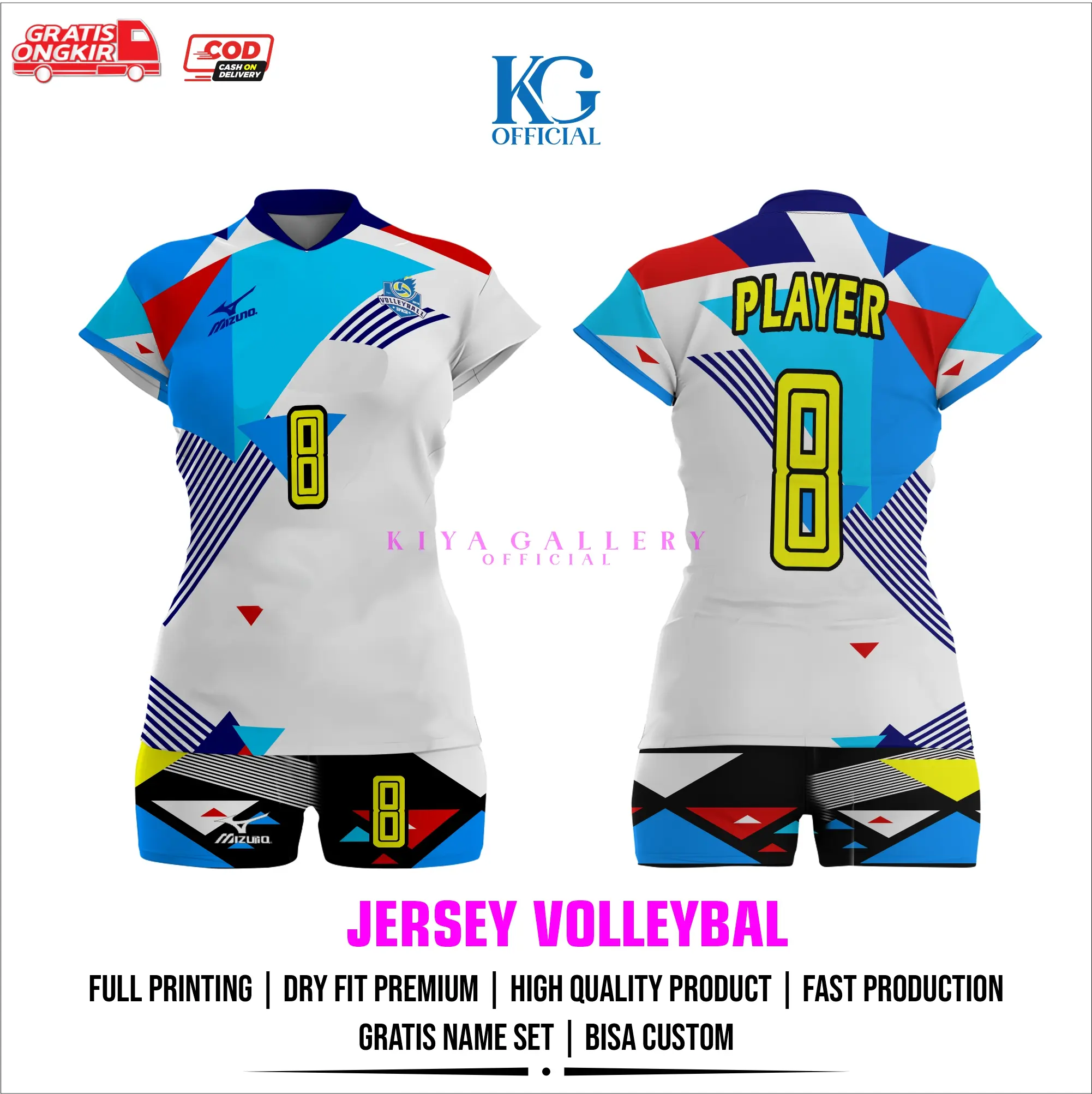 JERSEY VOLI WANITA PUTIH FULL PRINTING GRATIS PASANG NAMA DAN NOMOR