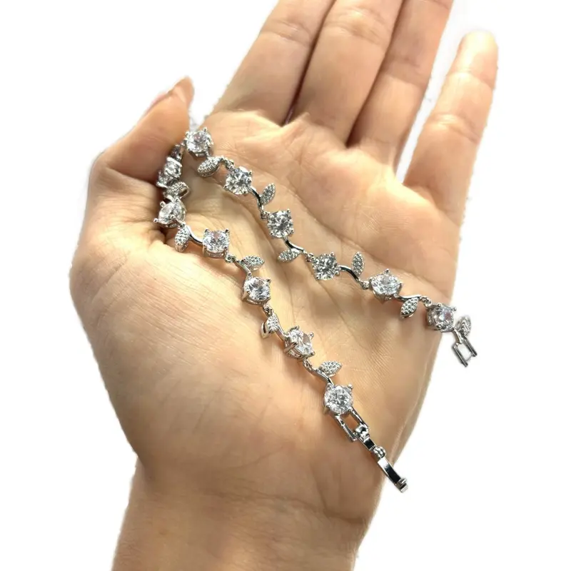 G03 - Gelang Wanita Permata Daun - Gelang Wanita Klep - Perhiasan Cantik Untuk Pesta - Hadiah Aksesoris Berlian Permata 2