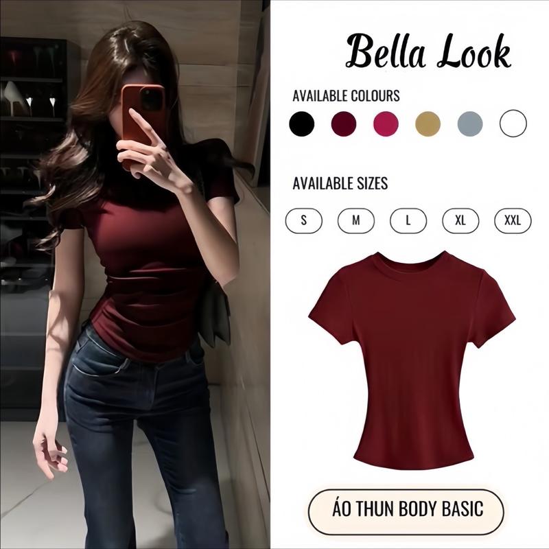 Áo Thắt Eo Ôm Dáng Cổ tròn BellaLook Cotton Trơn Women S M L XL XXL-315
