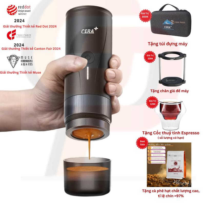   Quà tặng giá trị >650k  Máy pha cà phê điện Espresso cầm tay PCM04 Pro CERA+ Rổ 51mm,20bar Ủ cà 10s đun sôi 