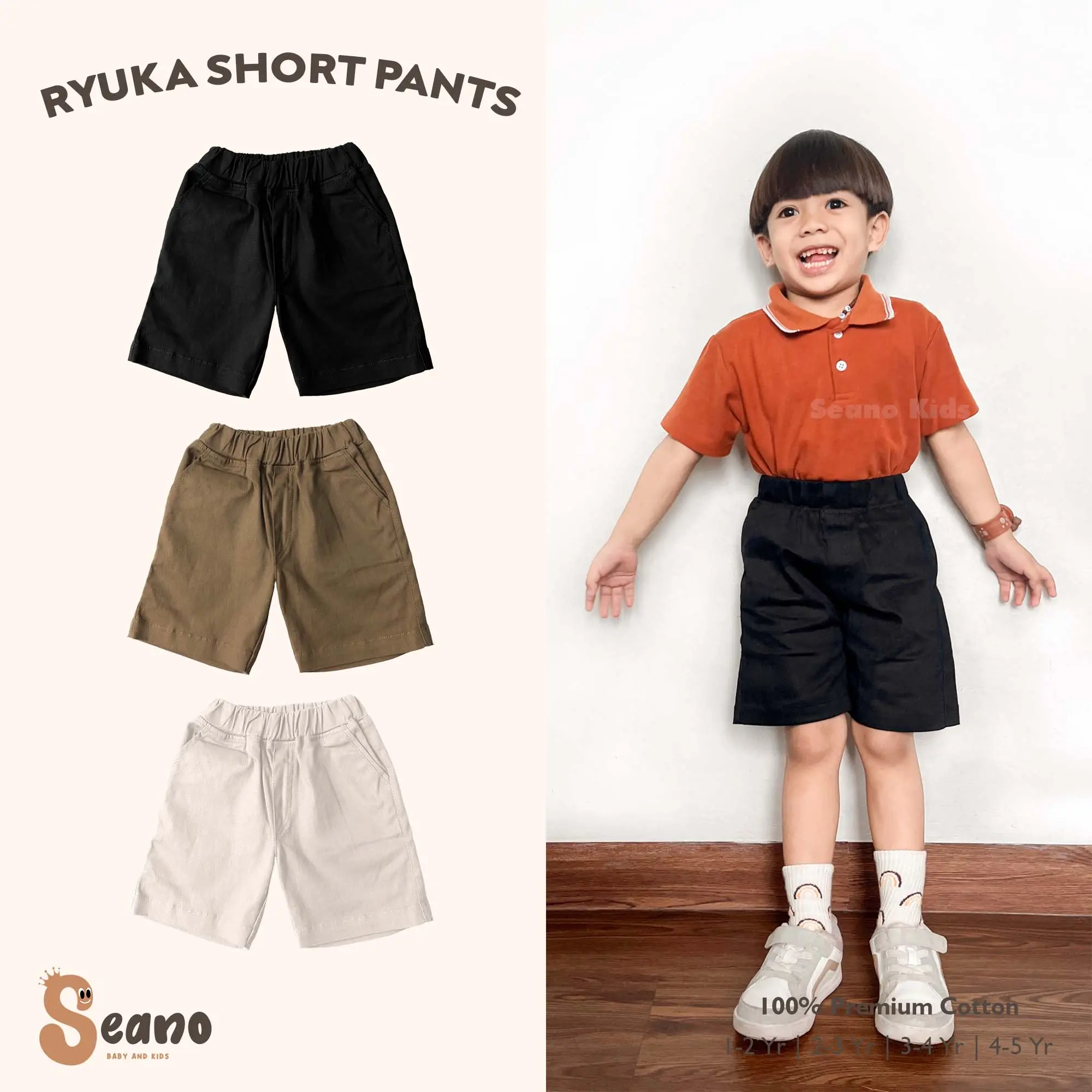 Ryuka Short Pants - Celana Chinos Pendek Anak 1-5 Tahun Balita Unisex Cotton Twill - Celana Chino Anak