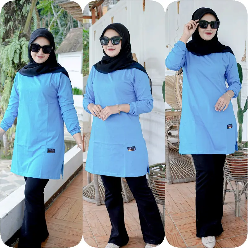 TUNIK POLOS 01 TUNIK JUMBO ATASAN KAOS WANITA LENGAN PANJANG KERUT PAKAI KARET JAHITAN BAWAH BELAH PINGGIR Katun combed dewasa Polos Muslim Oversize Basic Tebal Tebal 5
