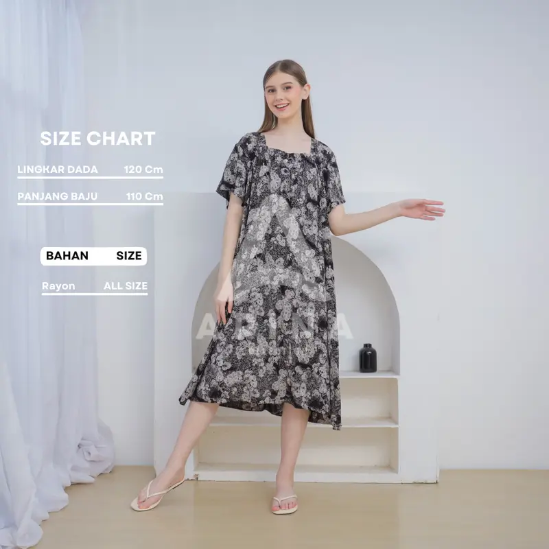 Daster Alina - Daster Wanita Rayon Super Premium Motif Bunga Cantik/Daster Busui Santai Nyaman Motif Kekinian By Devin Collection 1