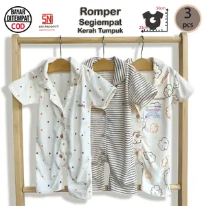 ummababyshop 3 pcs Romper Bayi Segiempat Jumper Bayi Segi Empat Baju Bayi Perempuan Laki Laki Set Newborn Perlengkapan Bayi Baru Lahir Jumpsuit Sleepsuit umma baby ummababy Kerah tumpuk