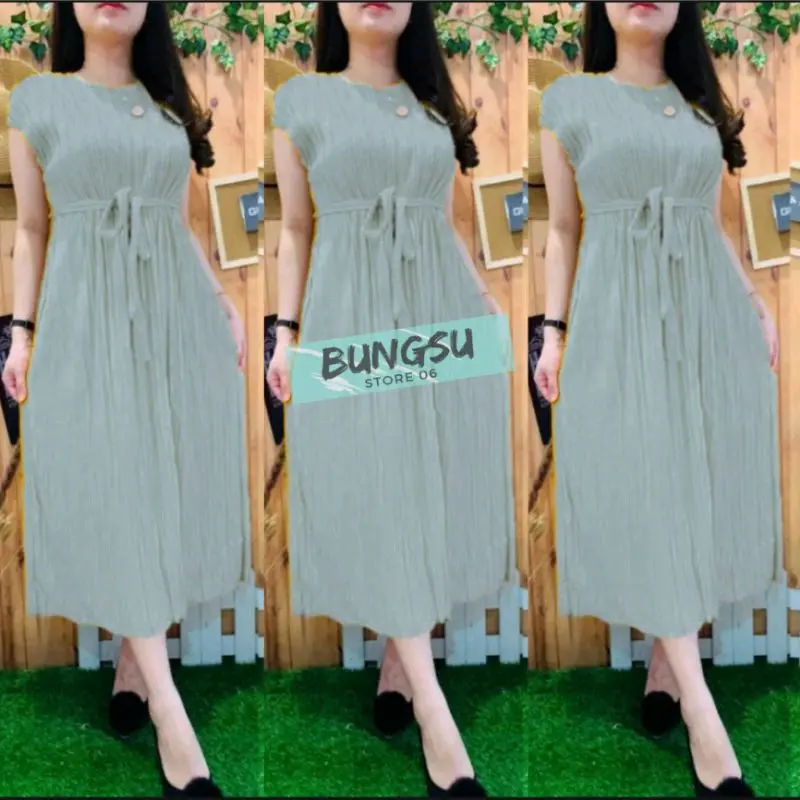 DRESS DASTER GAUN MLM PILSKET WANITA MIDI PENDEK LENGAN PENDEK BUSUI RESLETING DEPAN TALI SAMPING ELGEAN NYAMAN SANATAI 6