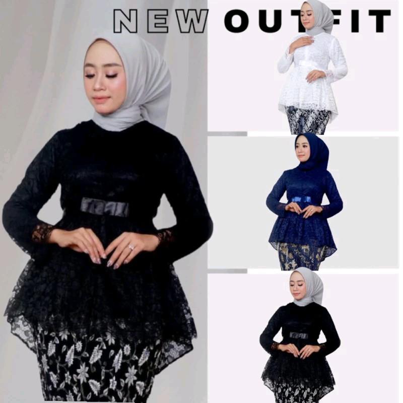 Set Baju Kebaya Aurora Brokat Premium Mix Rok Plisket - Dress Wanita Terlaris 1