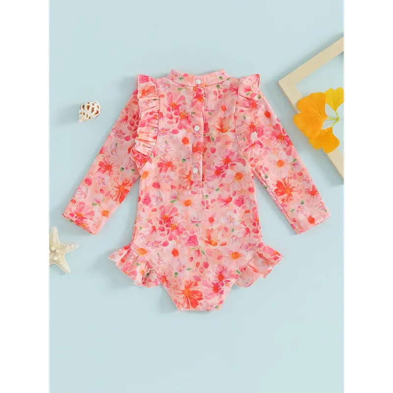 Đồ Bơi Trẻ Em Và Bé Gái Mới Biết Đi, 6, 12, 18, 24 Tháng, 2T, 3T, 4T, Áo Tắm Dài Tay, Cổ Thuyền Viên, In Hoa, Bộ Đồ Tắm Mùa Hè, Đồ Đi Biển 3
