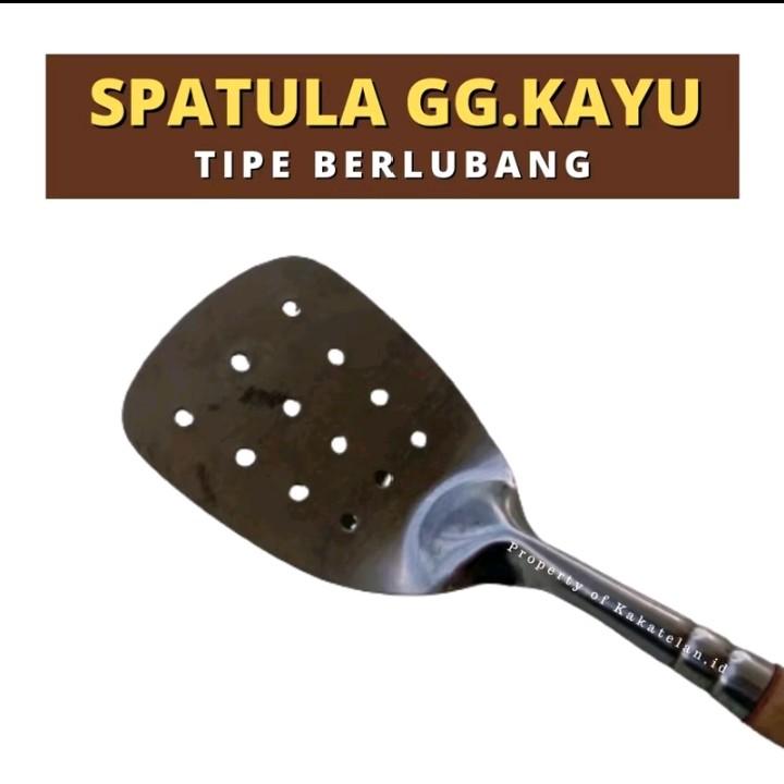 sutil sapatula gagang kayu dengan gaya bolong bolong anti lengket dan murah Stainless 2