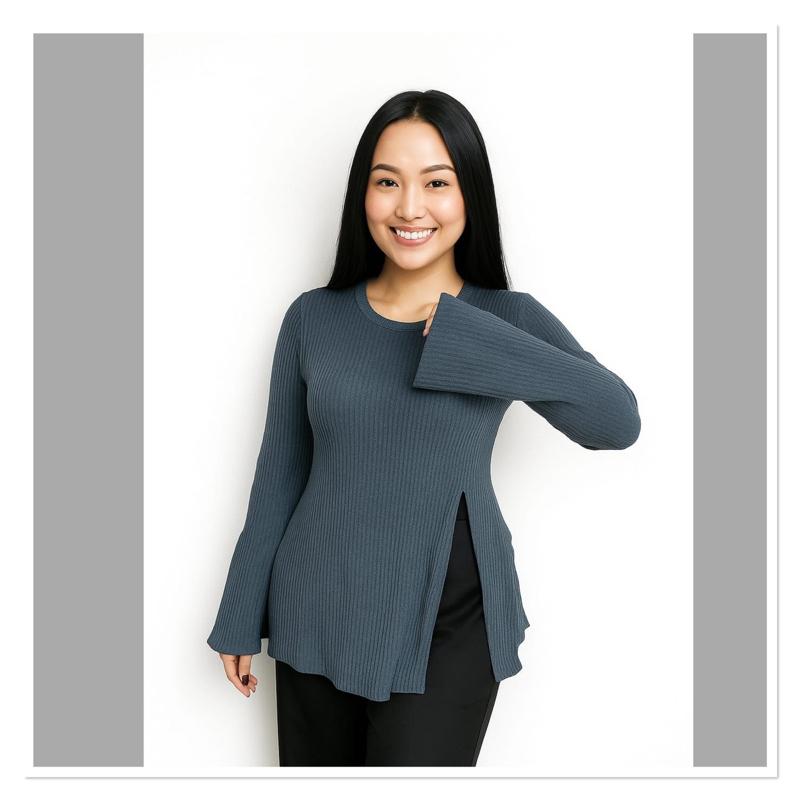 Atasan Knit Oversize Dona Top Atasan Fit Wanita Ribbon Korean Style Baju Casual Dewasa Knitwear Slim Fit Ribbon