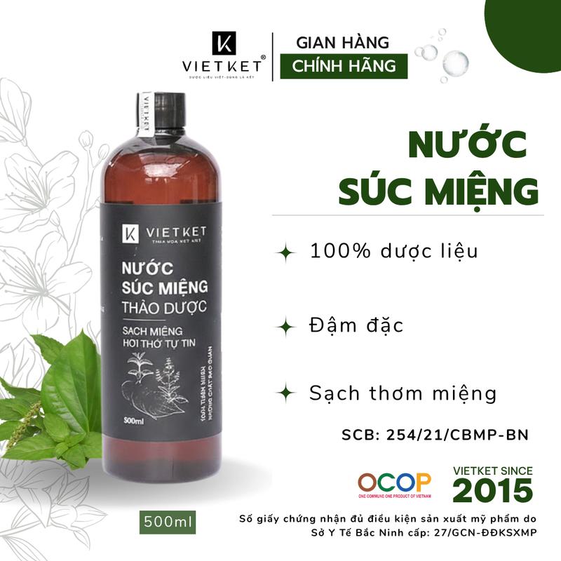 500ml - Nước Súc Miệng Thảo Dược Vietket Chăm Sóc Bảo Vệ Răng Miệng, Giảm Hôi…