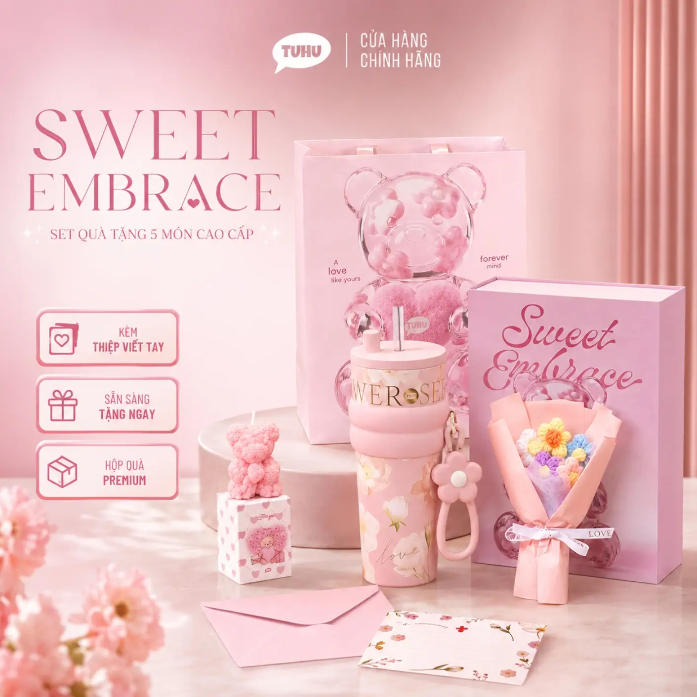 Set quà tặng SWEET EMBRACE, hộp quà tặng cho các dịp lễ kỷ niệm sinh nhật kèm túi giấy sang trọng - TUHU