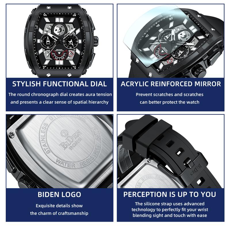 Product Introduction of 【003Harga telah diganti, cepat beli】BIDEN Jam Tangan Pria Anti Air Olahraga Multifungsi Tali Silikon Pria Jam Tangan Cowok Original YNR028 24