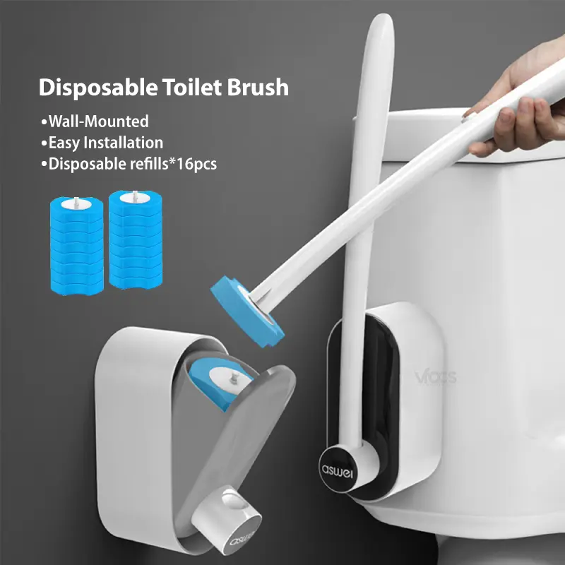 Disposable Toilet Brush Wall-Mounted Toilet Cleaning Tools with Holder for Bathroom Cleaning