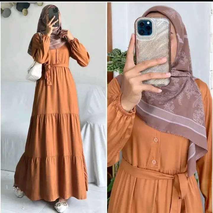 Gamis Wanita Syar'i Muslim Elegan Terbaru Azzahra Bahan Cringkel Lengan Panjang 8