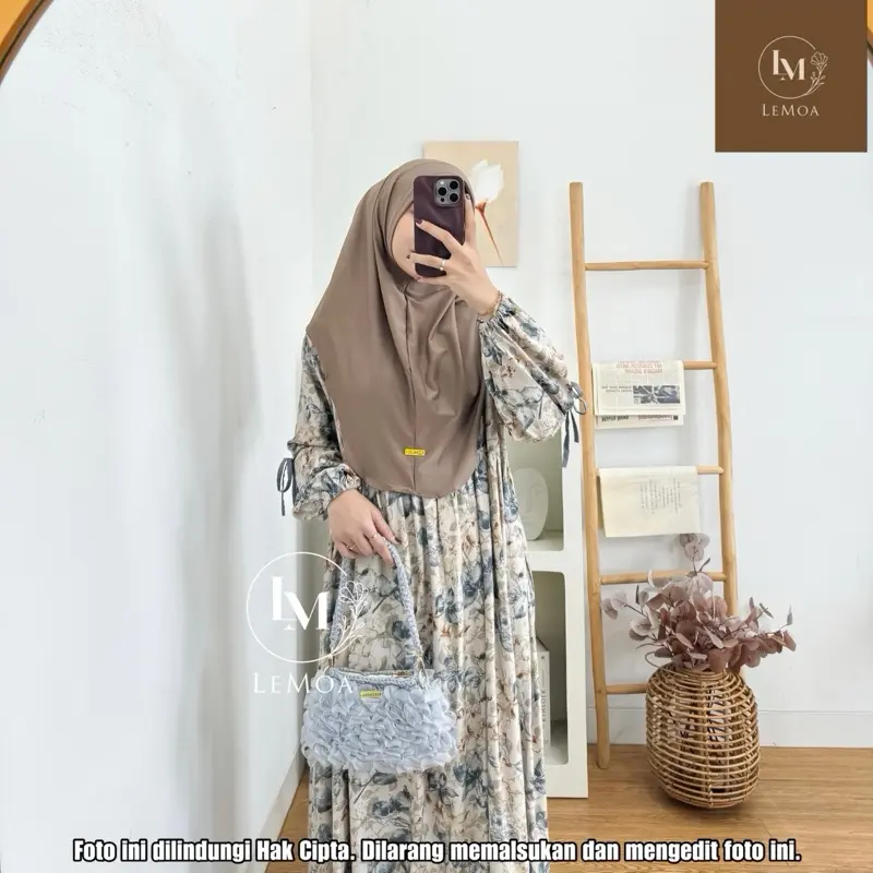 Aurel Dress Pita Model Lengan Balon Bahan Rayon Diamond Busana Muslim Wanita Motif 1