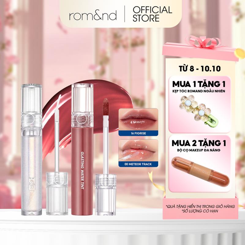 [Rom&nd] Combo Son Tint Lì Trang Điểm Romand Glasting Water Tint 4g + Son Bóng Romand Glasting Water Gloss 4.5g Cosmetic Son Môi figriseromand