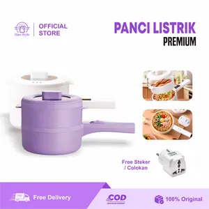 [HS] Panci Listrik Multifungsi 2L Lapisan Keramik Anti Lengket Panci Elektrik Dengan Steamer / Panci Listrik Serbaguna 2L / Panci Listrik Multifungsi / Panci Elektrik Penggorengan 500W-800W / Memasak Air Pemanas Warna Putih