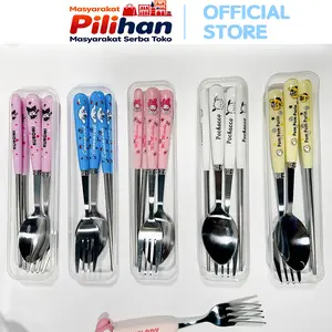 Masyarakat Pilihan Alat Makan Set H937 Sendok Garpu Sumpit Stainless Steel Peralatan Makan Plus Box Karakter Anak Sanrio Bahan Berkualitas Tahan Lama Anti Karat Kitchenware Kotak