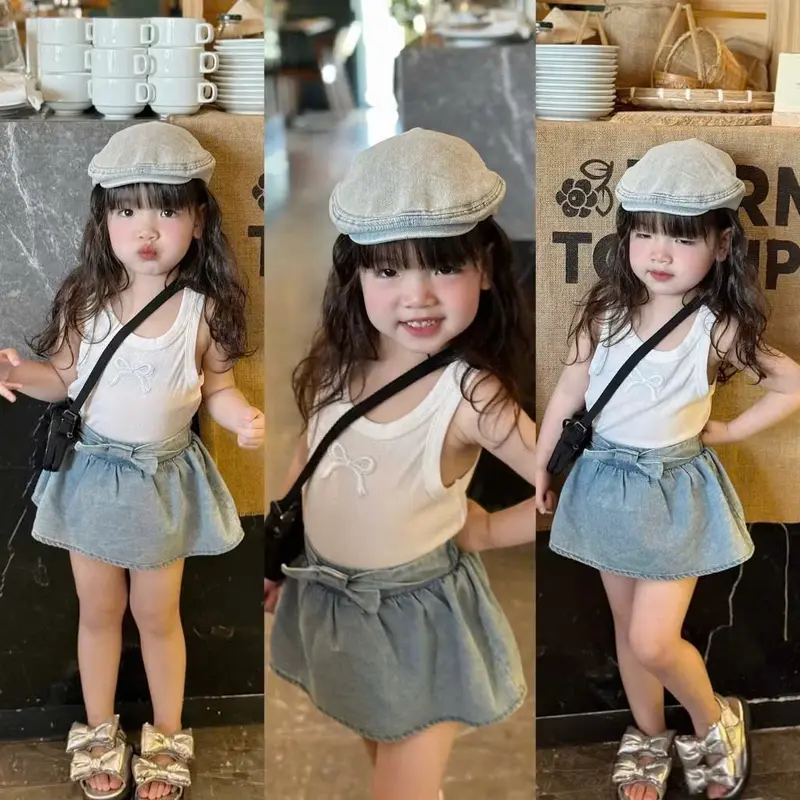 6-25kg Set Bộ Áo 3 lỗ Mix chân Váy bò giấy có lót trong mềm mát cho bé gái