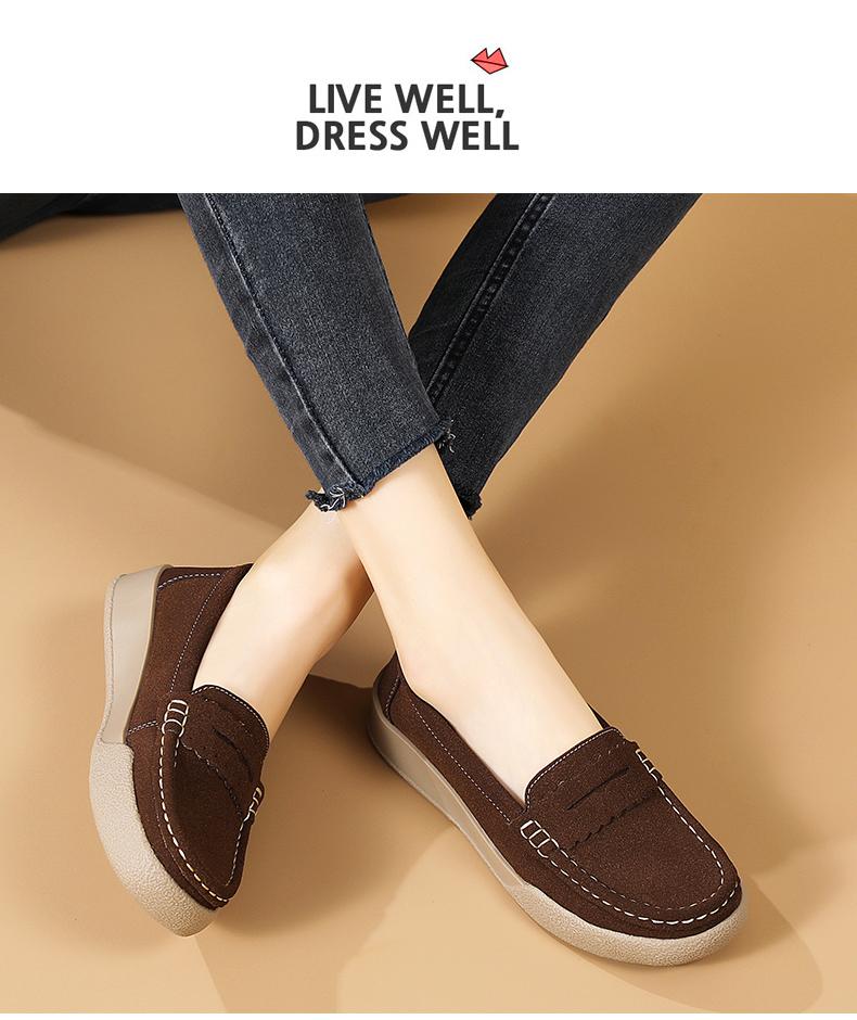 Product Introduction of Giày Da Lộn Cổ Điển Cho Nữ, Giày Đế Mềm, Giày Trượt Chân, Thường Ngày Round Toe Flat Heel (1 cm or less) Shoes Thun 13