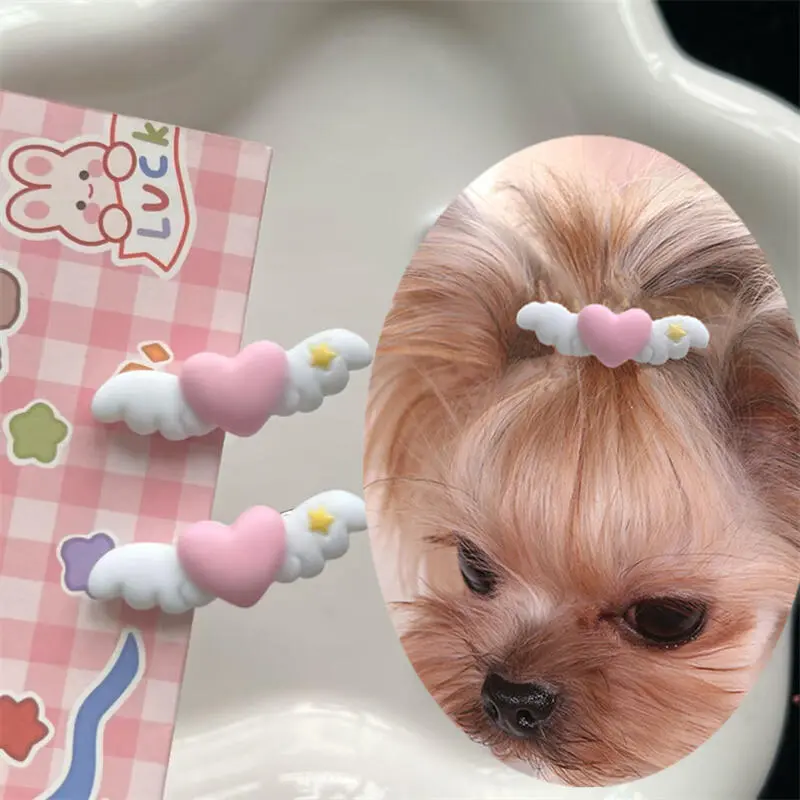 TTS Homie Cute Heart Wings Hairpins Dog Clips Puppy Cat Yorkie Teddy Pet Decor Barrette Hair Accessories for Small Dogs