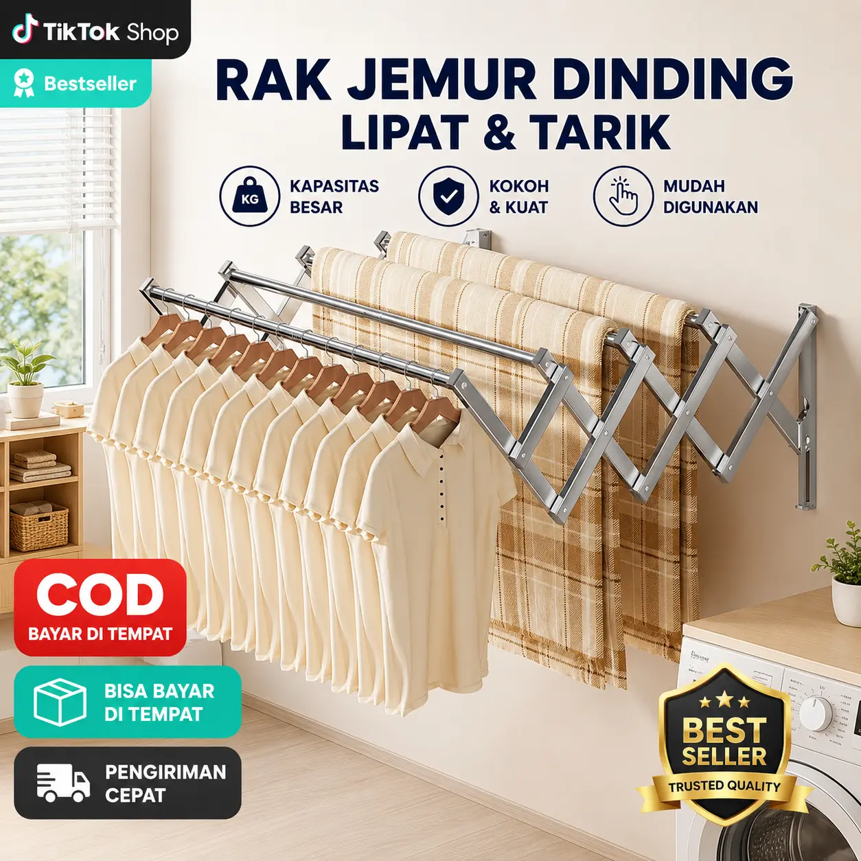 Ramadan Berkah  Jemuran Baju Tempel Dinding Jemuran Pakaian Lipat Stainless Stee Jemuran Tempel Dinding Multilayer Jemuran Pakaian Minimalis Jemuran Lipat Dinding 200CM Jemuran Dinding 304 Dari Stainless Steel Jemuran Pakaian Dinding rak