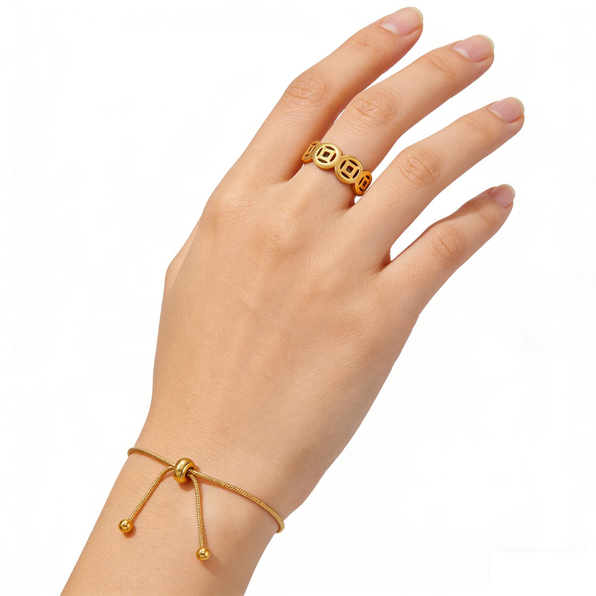 Set Cincin Gelang Pembawa Keberuntungan Model Terbaru Bahan Titanium Steel Anti Karat & Anti Pudar Beli 1 Gratis 1 Aksesori Harian Desain Simple Cocok Pakai Sehari-hari