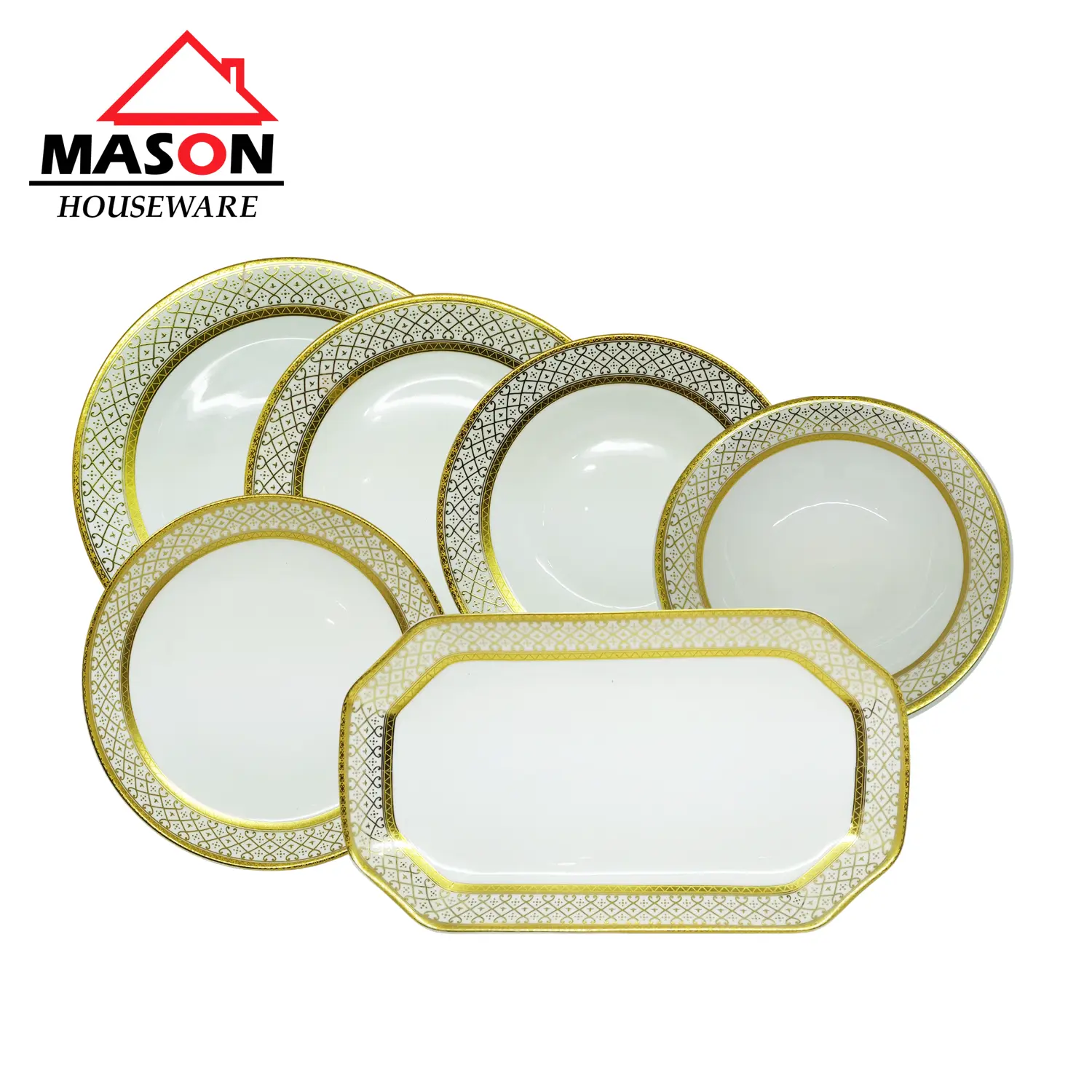 MASON SET HAMPERS/ PIRING KERAMIK/PIRING SAJI/PIRING SALAD/ PIRING CEPER/ MANGKUK/ PIRING SEGI/ SET PERALATAN MAKAN MOTIF GOLD