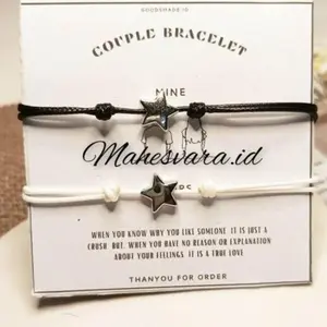 ( Free Packing Box ) Gelang Couple Star Silver & Gold Gelang Pasangan Bintang Silver Part 2 Tali Korea Premium Waterproof Adjustable Aksesoris Star Silver untuk Pria Wanita Hadiah Spesial