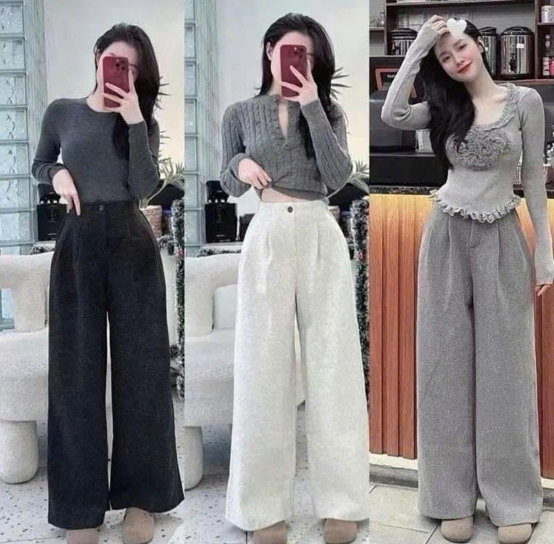 Cho nấm Quần suông cạp liền Titistore95 vải dạ lưng chun cạp cao có túi