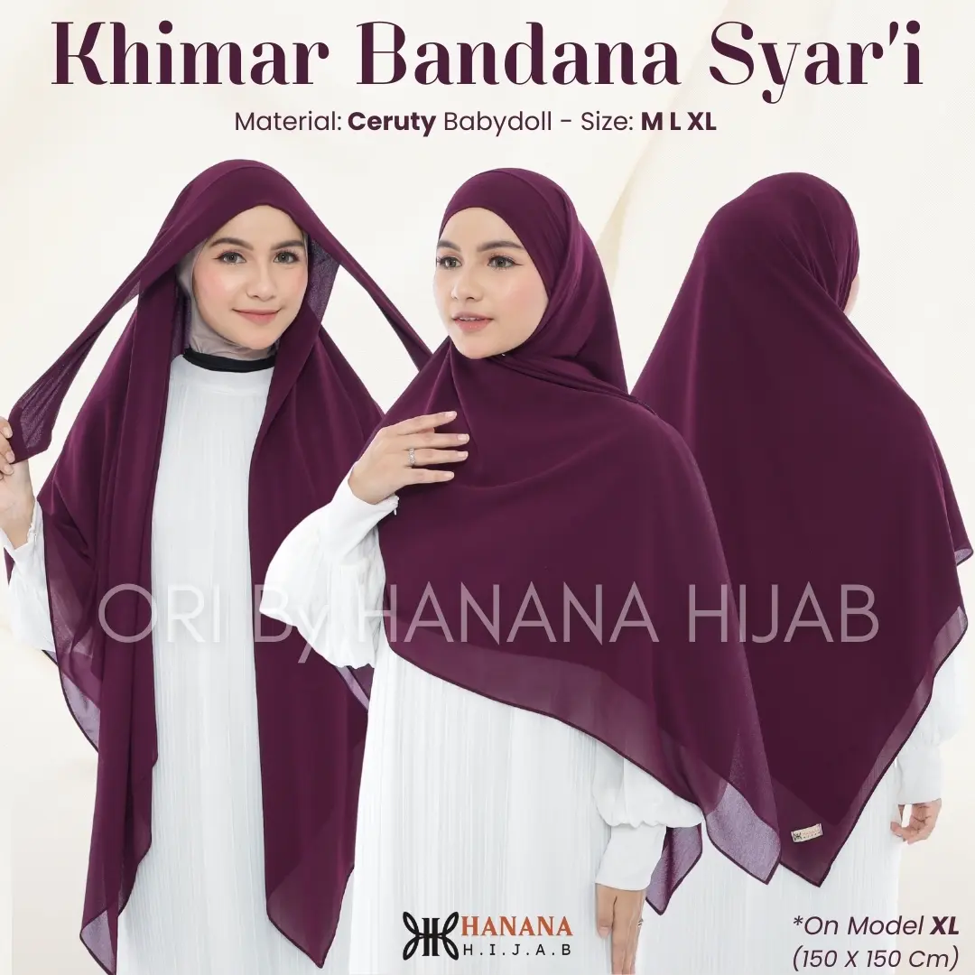 Khimar Bandana Syari REALPICT Ori By Hanana Hijab Khiban Syar'i French Square Bandana Segitiban