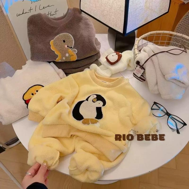 [QCCC] Set Áo và Quần NỈ LÔNG lót bông Dày thêu Hình 3D Mềm Mại mùa Đông cho bé trai bé gái