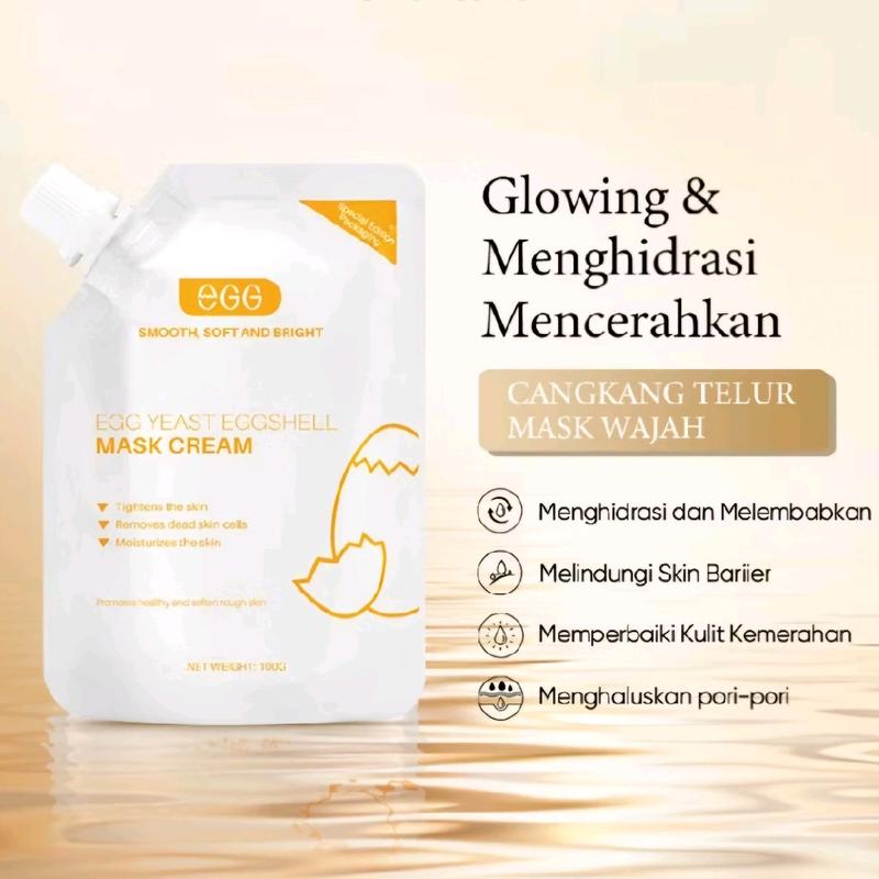 EGG YEAST EGGSHELL Mask Cream 100gr Face Masker Cangkang Telur Facial Krim Wajah Peel Off Kulit E.G.G Glam Glow Melembutkan Muka 0
