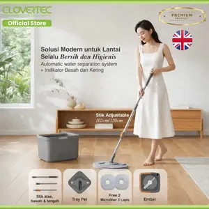 CLOVERTEC Alat Pel Lantai Putar Otomatis Kain Microfiber Premium Spin Mop 2 in 1 CMP-821